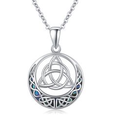 PRICES MAY VARY. UNIQUE DESIGN: Featuring a crescent moon, full moon, and celtic knot, this celtic knot necklace represents everlasting commitment, conveying the message of "love from the crescent moon to the full moon". The changing moon phases signify a couple's unwavering loyalty, creating a romantic and sentimental ambiance. MATERIAL: The celtic necklace is made of 925 silver, specially inlaid with abalone shells, nickel, lead and cadmium-less, non-tarnishing, hypoallergenic necklace for sen Irish Necklace, Hypoallergenic Necklace, Moon Full, Celtic Love Knot, Celtic Knot Necklace, Celtic Knot Pendant, Celtic Necklace, Love Knot Necklace, Crescent Moon Necklace