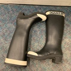 Chanel Rain Boots Used Worn Three Time Good For Rain And Winter Weather Can Dress Up And Dress Down Chanel Rain Boots, Chanel Rain Boots 2022, Weatherproof Ankle-high Rain Boots, Waterproof Ankle-high Rain Boots, Black Knee-high Rain Boots, Black Ankle-high Waterproof Rain Boots, Winter Weather, Winter Rain, Chanel Shoes