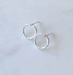 Petite circle stud earrings-sterling silver Simple Silver Earrings Studs, Minimalist Hammered Round Earrings, Simple Hammered Round Earrings, Minimalist Hammered Circle Earrings, Simple Earrings Silver, Silver Soldering, Davidson Nc, Opal Bangle, Silver Jewellry