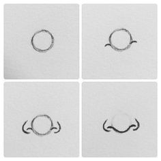 four different images of the same ring drawn on paper