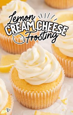 lemon cream cheese frosting on top of cupcakes