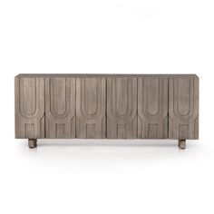 the sideboard is made out of wood and has an unusual design on it's sides