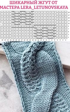 the knitting pattern is in russian and has been made with two different yarns, one blue