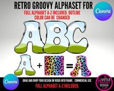 retro grooy alphabet clipart font and lowercase letters for kids to color