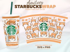 starbucks cup with cats and kittens on it, next to an ad for starbucks