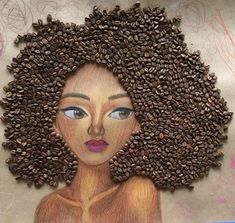 a drawing of a woman with coffee beans on her head