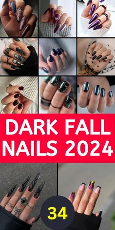 Dark Fall Nails, Dark Acrylic Nails, Harry Potter Nail Art, Almond Gel Nails, Complex Patterns, Elegant Manicure, Acrylic Ideas, Dark Fall, Short Almond Nails