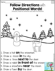 a snowman worksheet with the words follow directions and an image of a reindeer