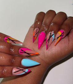 90a Nails, Summer Stiletto Nails, Wow Nails, Stiletto Nails Designs, Dope Nail Designs, Acrylic Nails Coffin Short, Glam Nails