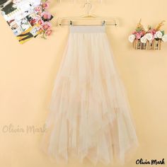 Olivia Mark - Semi-Sheer Mesh Skirt with Irregular Design - Delicate Lace and Pleated Ruffles Ruffled Cake, Pleated Tulle Skirt, Irregular Skirt, Pleated Tulle, Ruffle Cake, Tulle Skirts, Gauze Dress, Half Skirt, Mesh Skirt