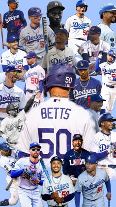 a collage of the los angeles dodgers baseball team in their uniform and number 50