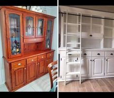 China Cabinet Library, Furniture Before And After, Modern Floating Nightstand, Nightstand Ideas, Floor Painting, Stencils Painting, Porch Floor