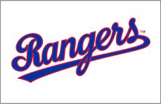 the word rangers in red and blue on a white background