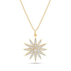 PRICES MAY VARY. Starburst Pendant: Features a round white cubic zirconia in a dazzling starburst design, adding a sophisticated sparkle to any look. 18 inches : Made with 14k yellow gold plated sterling silver and includes an 18" sterling silver chain, offering both luxury and durability. Secure and Stylish: Equipped with a spring ring clasp for a secure fit, making it an ideal Christmas gift or special present for her. Perfect Gift Ideas for Mothers Day, Christmas Day, Wedding, Birthday, Valen Gift Ideas For Mothers Day, Ideas For Mothers Day, Silver Chain Jewelry, Graduation Gifts For Sister, Grandma Friends, Starburst Pendant, Friend Anniversary, Starburst Necklace, Starburst Design