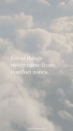 an airplane wing with the words great things never came from comfort zones