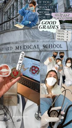 collage of medical students with masks and stethoscopes on their faces