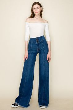 Front seam detailing high Waist Vintage Flare Wide Leg jeans Super soft and stretch denim fabric *Measurements for size 26Rise: 11 1/2 inRegular Inseam: 33inMade In: USAFabric Contents: 98% CTN 2% SPAN Mid-rise Flare Jeans With Contrast Stitching In Medium Wash, Spring Denim Blue Flare Jeans With Seam Detailing, Fitted Dark Wash Flare Jeans With Contrast Stitching, Spring Flare Jeans With Seam Detailing, High-rise Cropped Denim Jeans With Contrast Stitching, Mid-rise Flare Jeans With Contrast Stitching In Dark Wash, High Rise Cropped Jeans With Contrast Stitching, High Rise Bottoms With Contrast Stitching For Fall, High Rise Cropped Denim Jeans With Contrast Stitching