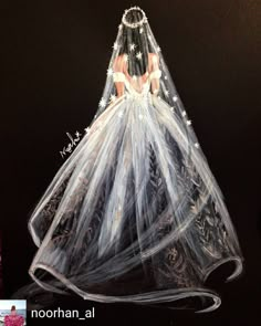 a drawing of a bride in a wedding dress and veil with stars on her head