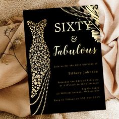 an elegant black and gold birthday party with the name sixty and fabulous written on it