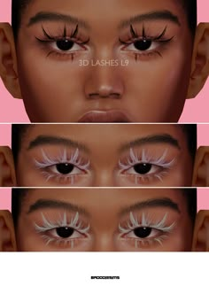 three different views of the same woman's eyes with long lashes and false eyelashes