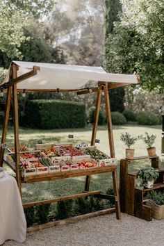 an outdoor fruit stand in the middle of a park