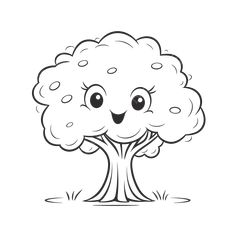 a cartoon tree with eyes on it's face and leaves around its trunk, outlined in