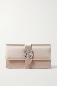 Manolo Blahnik's 'Capri' clutch is the perfect finishing touch for evening looks. It's made from lustrous satin and has a shimmering crystal-embellished buckle. The compact interior includes a slip pocket for your cards or cash, while the slim strap allows you to go hands-free. Manolo Blahnik Clutch, Beige Accessories, Monaco Princess, Bottega Veneta Clutch, Longchamp Bag, Satin Clutch, Dream Bag, Luxury Clutch, Barbie Style