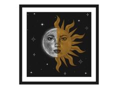 a painting of a sun and moon with stars in the background