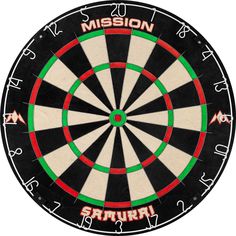 a dart with the words aim 360 written on it in red, green and white