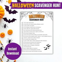 a halloween scavenger hunt with pumpkins and candy