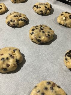 chocolate chip cookies on a baking sheet ready to go into the oven