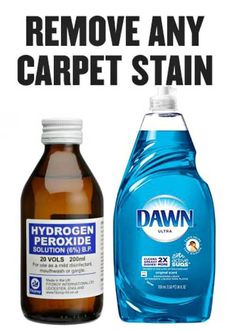 a bottle of water and a bottle of hydrogen solution on a white background with the words remove any carpet stain