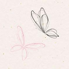 a drawing of a butterfly flying next to a pink and black butterfly on a white background