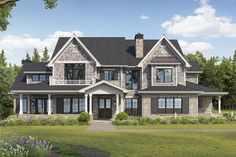 this is an artist's rendering of a house in the country style with lots of windows