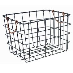 a metal wire basket on a white background