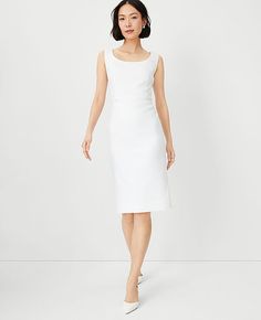 Elevate your wardrobe with the Ann Taylor Petite Scoop Neck Sheath Dress, a piece that marries classic style with modern sensibilities. Designed specifically for a curvy fit, this dress features a flattering scoop neckline and a sleek sheath silhouette that hits just below the knee. Perfect for warm weather, its herringbone linen blend fabric ensures both comfort and elegance.

- Size: Petite 00
- Color: White
- Gender: Female
- Material: Shell - 54% Linen, 29% Polyester, 15% Viscose, 2% Spandex Linen Sheath Dress, Female Features, Ann Taylor Petite, Business Professional, Line Shopping, Herringbone Pattern, White Outfits, Chic Dress, White Material