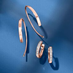 Ross-Simons - .10ct t. w. Diamond Huggie Hoop Earrings in 14kt Rose Gold. 3/8". RS Pure. Modern designs that complete your outfit and complement your personality. Dainty huggie hoops shine with .10 ct. t. w. diamonds in polished 14kt rose gold. Hanging length is 3/8". Hinged post, diamond huggie hoop earrings. Diamond birthstones are the perfect gift for April birthdays. Hoop Earrings Diamond, April Birthday, Diamond Birthstone, Earrings Rose Gold, Earrings Diamond, Huggie Hoop Earrings, Rose Gold Earrings, Fine Jewelry, Hoop Earrings