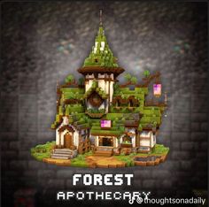 an image of a house made out of lego blocks with the words forest apothecary on it