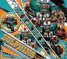 the miami dolphins football team is depicted in this graphic art print by artist mark stewart