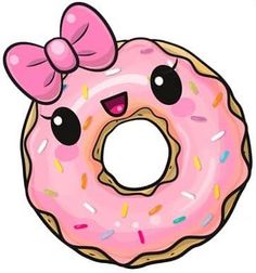 a donut with a pink bow and sprinkles on it's face