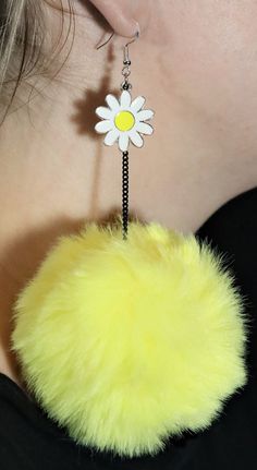 Cute, fluffy and vibrant Pom-Pom Earrings made to stand out! Poms can be ordered as part of a rave outfit, birthday party, bachelorette party favors, teacher appreciation week, and essentially any major holiday. Earring hooks are nickel free. Sterling silver earring hooks are made of 925 sterling silver and earring backs are made of clear silicone. Earring findings are hypoallergenic. Chain is about 2inch long. Pom Pom 8cm.. White Pom Pom Earrings, Pom Earrings, Rave Music, Outfit Birthday, Pom Pom Earrings, Flower Yellow, Earrings Colorful, Party Bachelorette, Rave Outfit