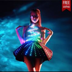 Logo LED Dress Mirrored Costume, Light Up Clothes, Light Up Dresses, Led Costume, Ballerina Costume, Festival Costume, Look Festival, Eva Dress, Choker Dress