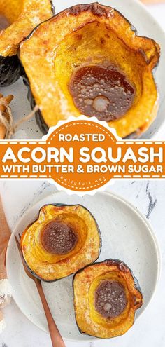 Roasted Acorn Squash with Butter and Brown Sugar, fall recipes, dinner ideas Brown Sugar Acorn Squash, Acorn Squash Recipes Healthy, Roasted Acorn Squash, Acorn Squash Recipes, Vegetable Side Dish, Baked Squash, Fall Recipe, Vegetable Side, Acorn Squash