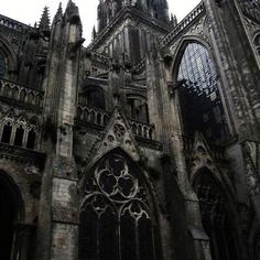 an old cathedral with many windows and spires