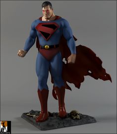 the animated superman statue is posed on a gray background