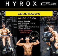 an advertisement for the hydrox crossfit competition featuring two men doing exercises with their arms and legs