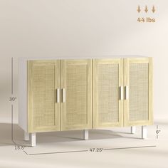 an image of a sideboard with measurements for the doors and drawers on it's sides