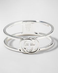 Gucci interlocking G ring. 925 sterling silver. Keep jewelry away from water and chemicals; remove during physical activities; store separately in a soft pouch. To care for this piece keep jewelry away from water and chemicals; remove during physical activities; clean and polish it with a soft cloth and store it separately. Approx. 0.2"W G Ring, Gucci Fashion, Keep Jewelry, Physical Activities, Womens Jewelry Rings, Free Jewelry, Chemicals, Neiman Marcus