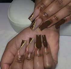 Brown Ombre Acrylic Nails, Brown Nails Acrylic Design, Brown Prom Nails, Short Brown Acrylic Nails, Brown Acrylic Nails Short, Brown Birthday Nails, Brown Nails Coffin, Short Brown Nails Ideas, Brown Acrylic Nails Design