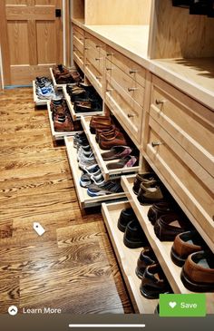 the shoes are lined up on the drawers in the closet, and ready to be packed